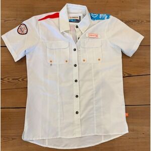 Whataburger American Flag Magellan Fishing Shirt Short Sleeve Women's Small‎